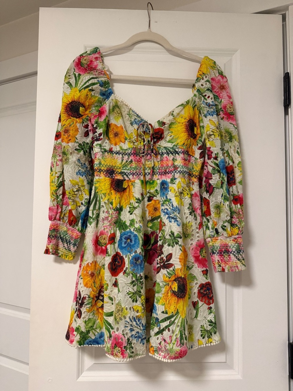 Alice + Olivia Floral Sunflower Smocked Peasant Dress